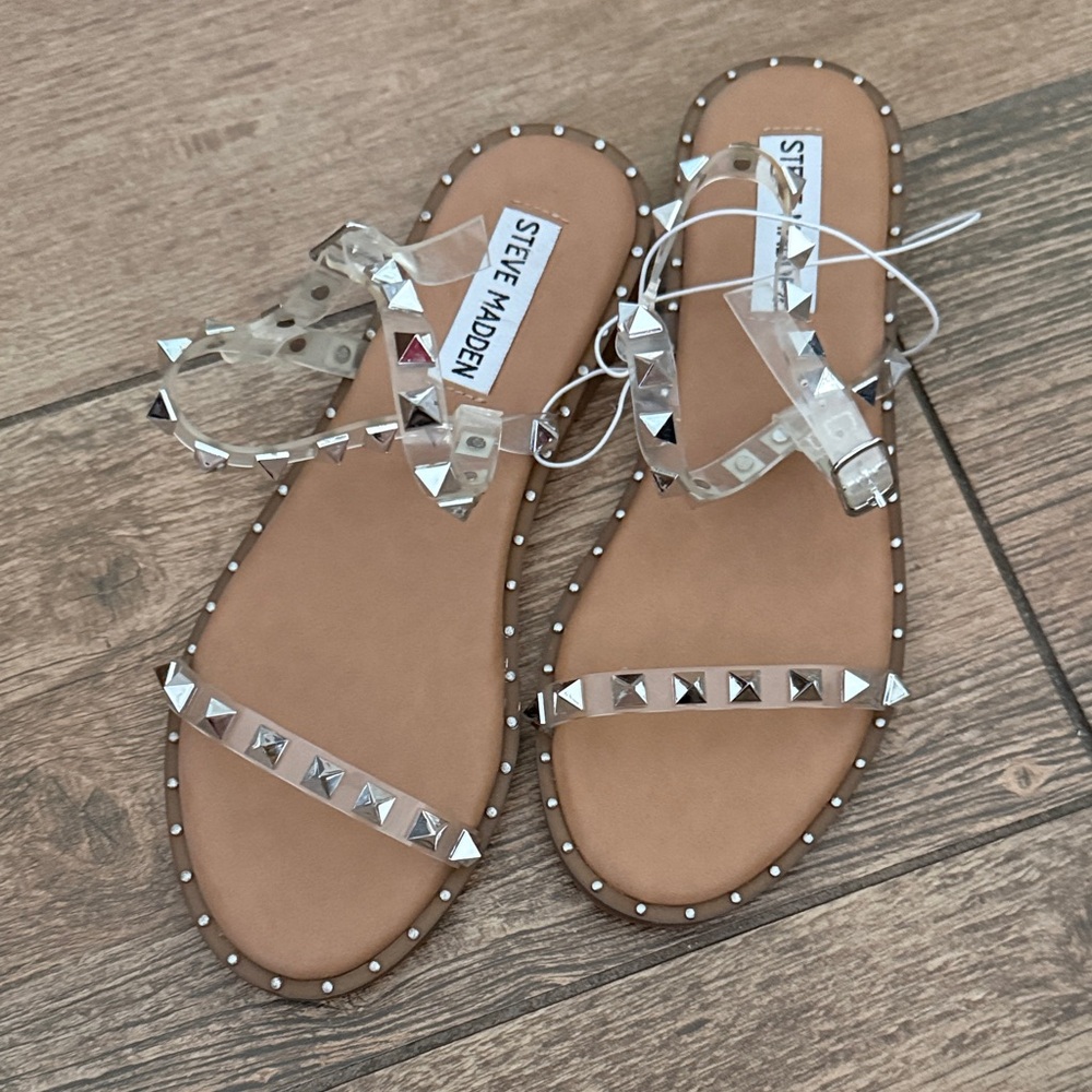 Steve Madden Clear Studded Sandals with Tan Footbed